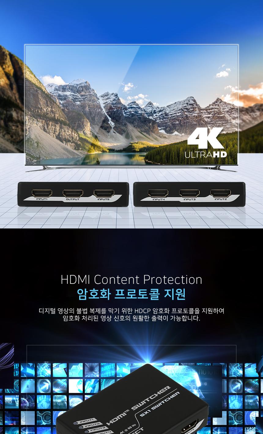 HDMI 2.0 5대1 선택기 영상선택기 4K 60Hz 리모콘/모니터선택/비디오선택기/디스플레이선택기/모니터선택기