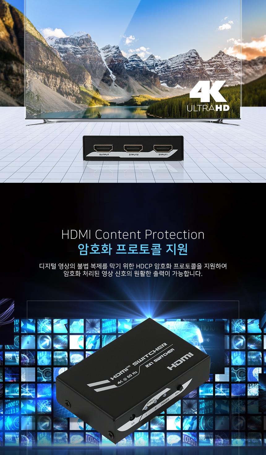 HDMI 2.0 2대1 선택기 영상선택기 4K 60HZ 리모콘/네트워크공구/네트워크장비/네트워크용품/비디오선택기/