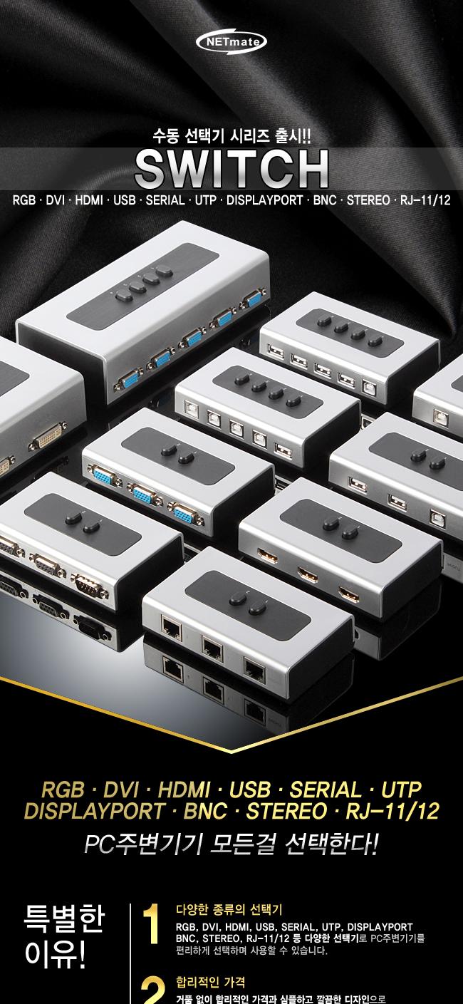 UTP 2대1 수동선택기 벽걸이형 가이드포함/영상선택기/모니터선택/비디오선택기/분배선택기/PC모니터선택기