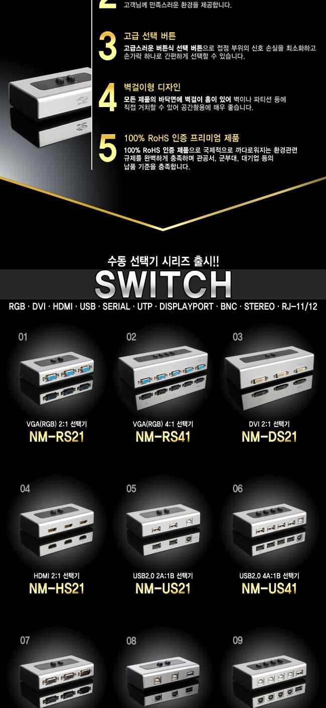 UTP 2대1 수동선택기 벽걸이형 가이드포함/영상선택기/모니터선택/비디오선택기/분배선택기/PC모니터선택기