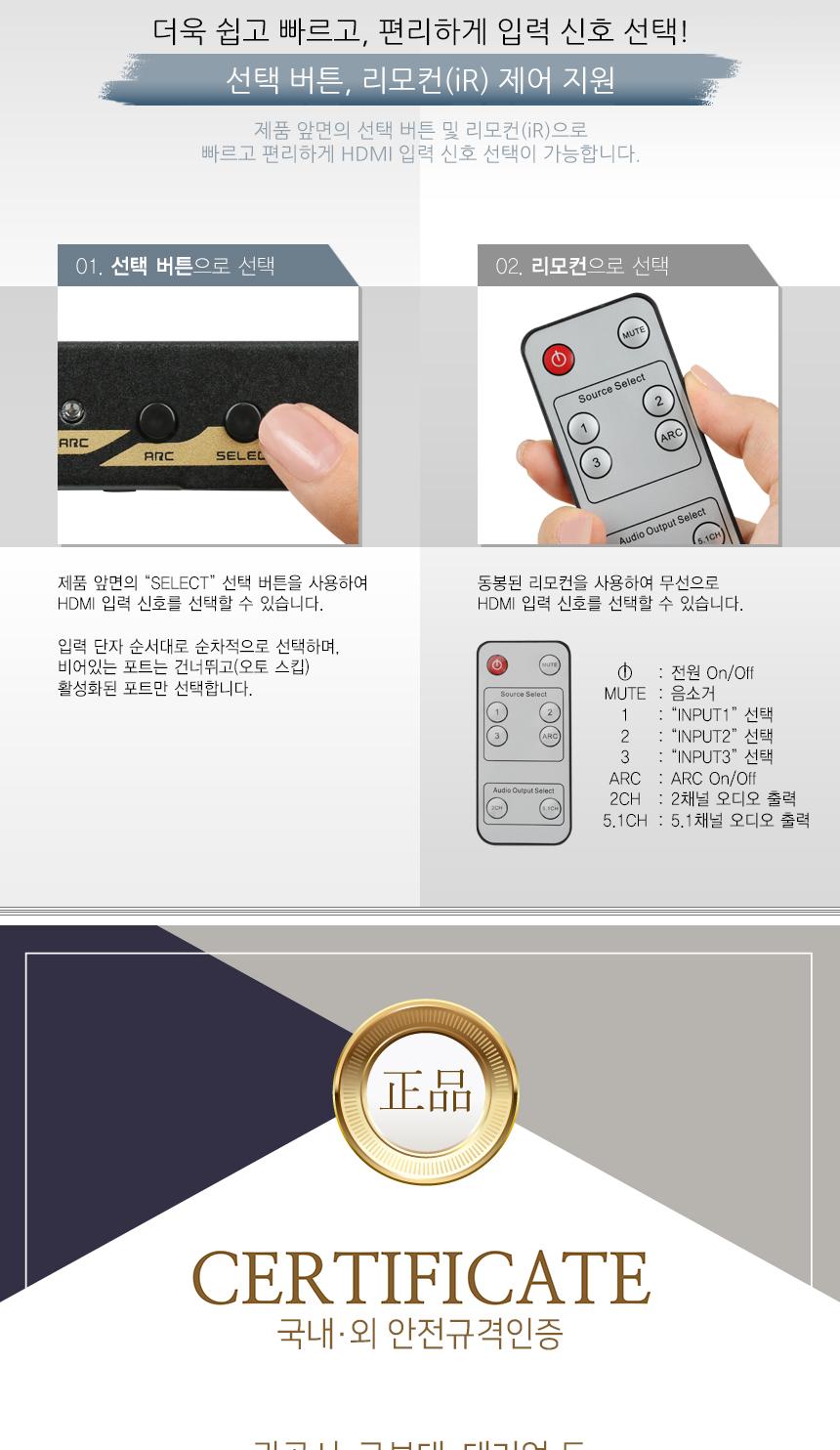 HDMI 3대1 선택기 리모컨 4K/모니터선택/비디오선택기/디스플레이선택기/모니터선택기/PC모니터선택기/양방