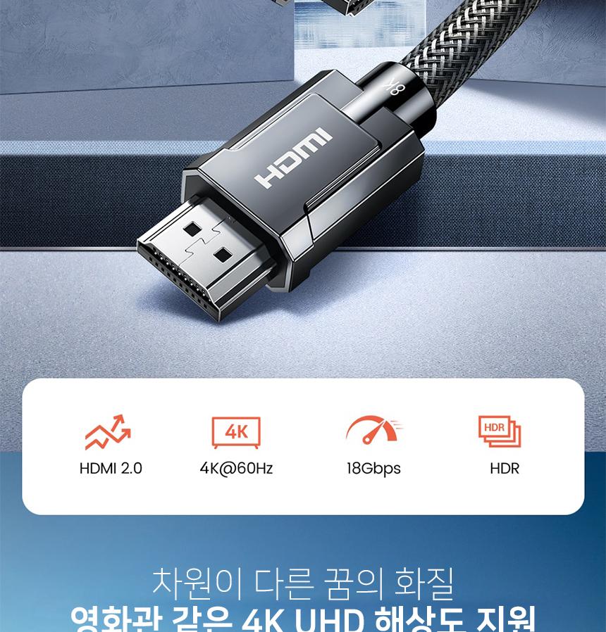 HDMI 2.0 패브릭 케이블 2m 4K 60Hz/포트선/데이터케이블/컴퓨터케이블/컴퓨터소품/컴퓨터악세서리/컴퓨터