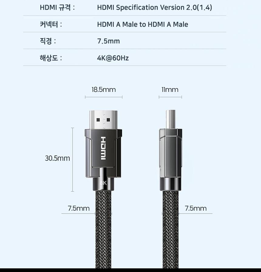 HDMI 2.0 패브릭 케이블 2m 4K 60Hz/포트선/데이터케이블/컴퓨터케이블/컴퓨터소품/컴퓨터악세서리/컴퓨터