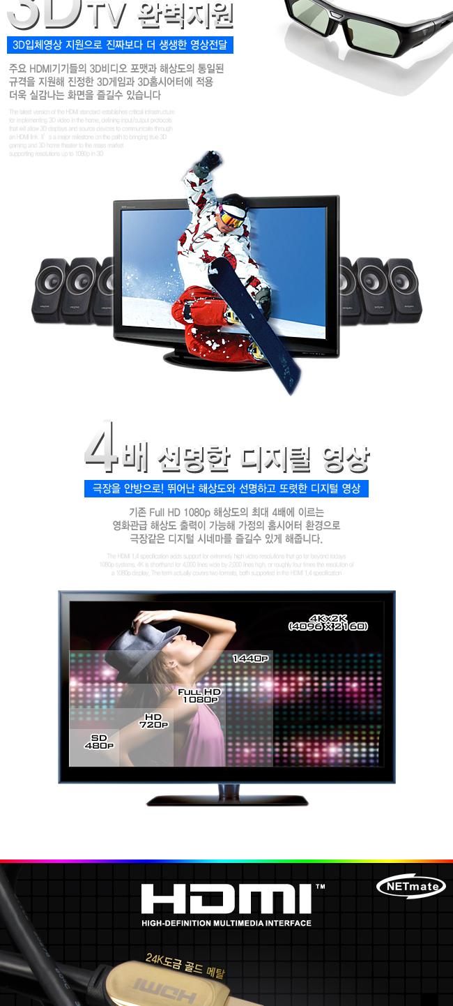 NETmate HDMI 1.4 Metallic 케이블 New 3m 골드/연결선/오디오선/컴퓨터케이블/컴퓨터소품/컴퓨터악세서리/