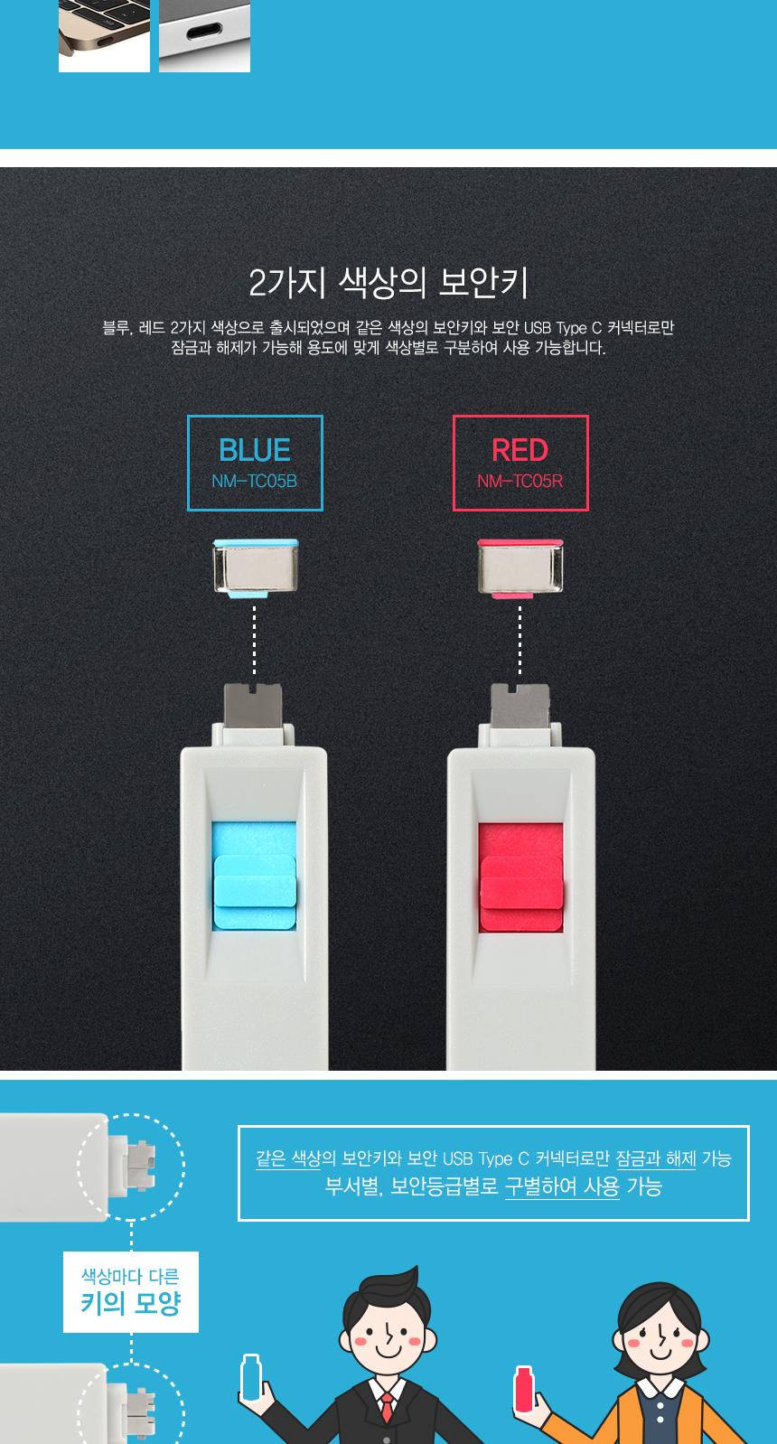 보안 C type 커넥터 해킹 방지 회사 기밀 블루 10개/케이블보안/케이블해킹방지/락포트보안/광케이블락포트