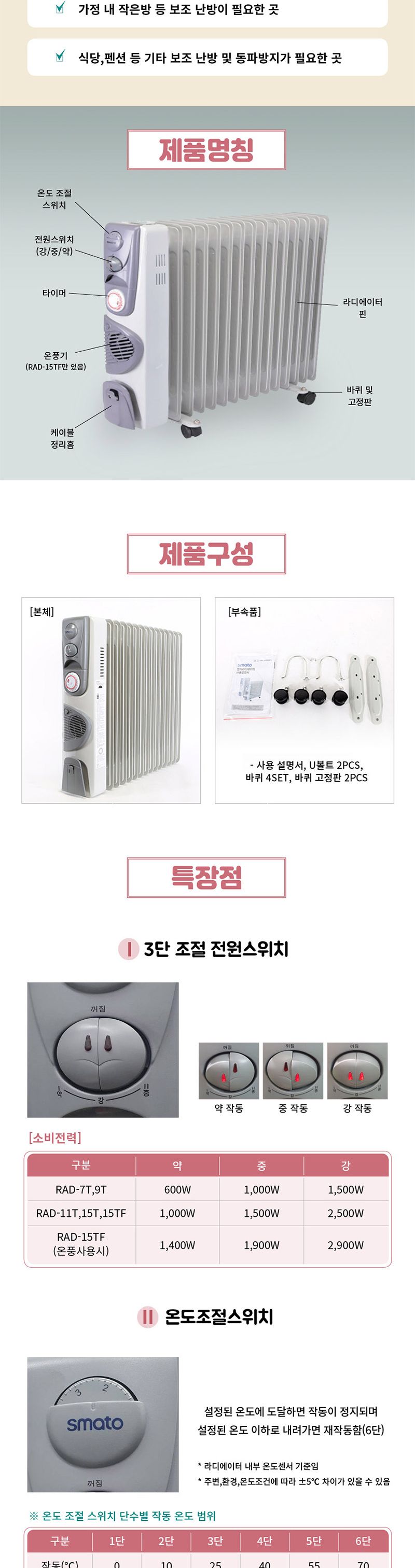 스마토-라디에이터 RAD-15T 15핀 (1EA)/라디에이터/전기히터/겨울용품/온열용품/계절가전/난방기기/동파방