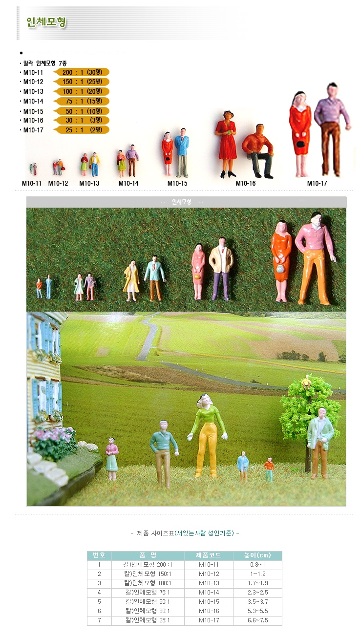 (홀아트)인체 모형 M10-16 (30:1 3입 칼라)/사람모형/미니어처사람/사람미니어쳐/장식용사람모형/모형재료/